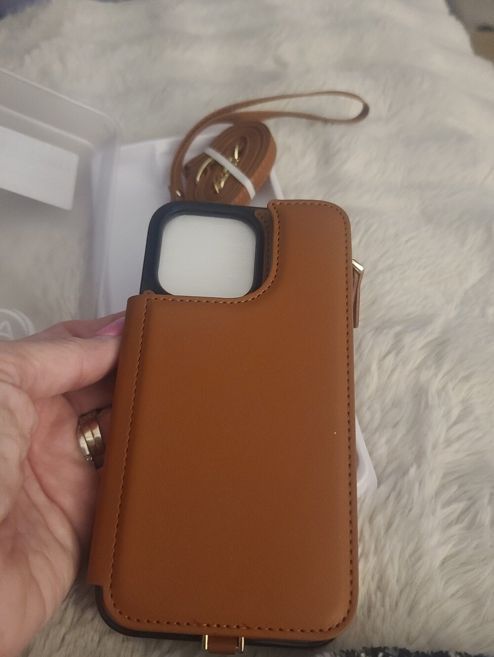 Leather Phone Crossbody Case with Card Pocket - Brown